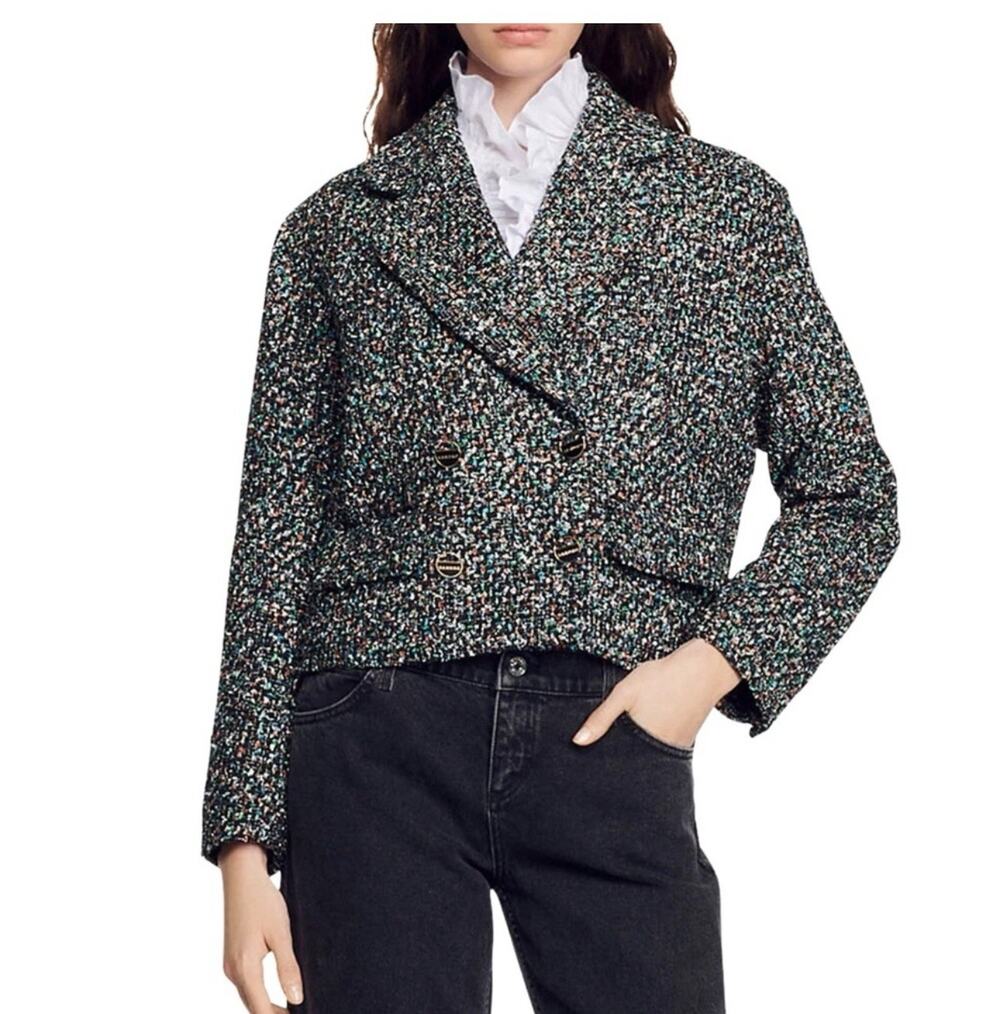 Sandro Paris Cropped Tweed Jacket Size 10 NWT Retail $580